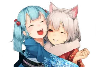 🤗 Anime, Carino, Ragazze, Abbraccio, Amicizia, Kimono, Kawaii telegram sticker