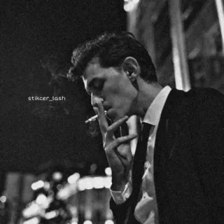 🌿 stikcer_lash hombre fumando, cigarrillo, monocromo, traje, persona, retrato whatsapp sticker