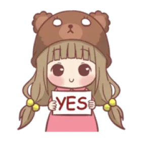 👍 YES menina, chapéu de urso, sim, afirmativo, fofo, kawaii telegram sticker