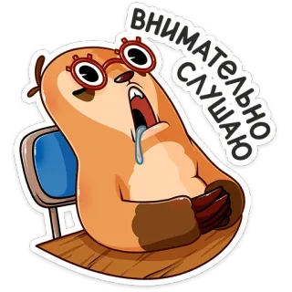 🤤 ВНИМАТЕЛЬНО СЛУШАЮ berang-berang, kacamata, tidur, bosan, kartun telegram sticker
