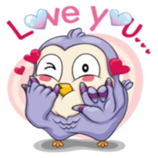 ❤️ Love you búho, amor, corazón, lindo, dibujos animados, morado, animal whatsapp sticker