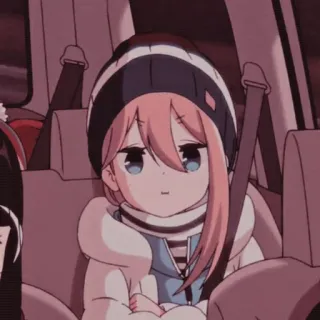 🌸 Nadeshiko Kagamihara Yuru Camp Anime, Carino, Ragazza, Cartone animato, Chibi, Capelli rosa, Inverno, Campeggio telegram sticker