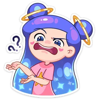 😔 Kartun, Gadis, Stiker, Pertanyaan, Bingung, Ekspresi telegram sticker