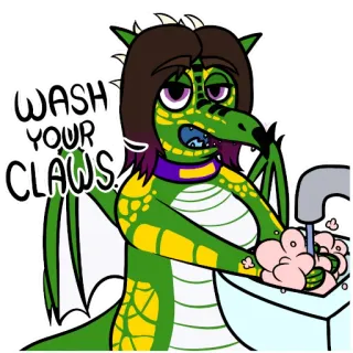 🦠 WASH YOUR CLAWS dragon, washing, claws, hygiene, cartoon telegram sticker