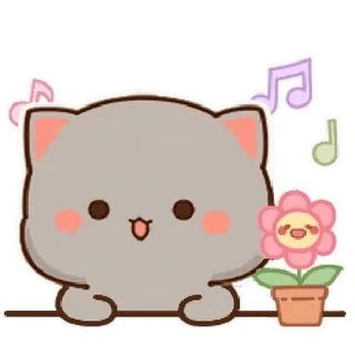 🌻 gato, lindo, kawaii, flor, dibujo animado, música telegram sticker