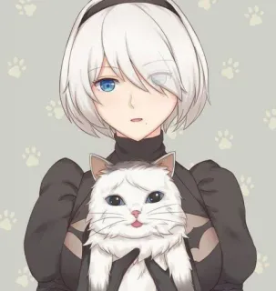 🎨 2B Nier Automata Anime, Kot, Dziewczyna, 2B, Nier Automata telegram sticker