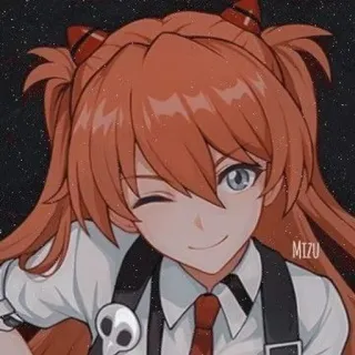 🌚 Asuka Langley Soryu Evangelion anime, chica, pelo rojo, guiño, personaje, Asuka, Evangelion telegram sticker