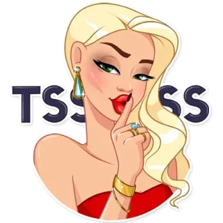 🤫 TSSSSS donna, bionda, dito, labbra, silenzio, shhh, adesivo, moda telegram sticker