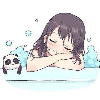 🧼 chica, baño, panda, dibujos animados, burbujas, lindo telegram sticker