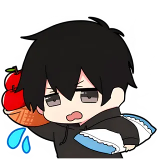 😪 อนิเมะ, เด็กผู้ชาย, เหนื่อย, เศร้า, แอปเปิล, หมอน telegram sticker
