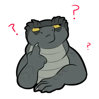 🤔 Cartoon, Denken, Reptil, Fragezeichen, Grau, Nachdenklich, Verwirrt telegram sticker