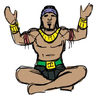 🤘 man, sitting, pose, arms up, ancient, cartoon telegram sticker