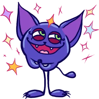 ✨ Desenho animado, Fofo, Feliz, Divertido, Morcego, Roxo, Animal telegram sticker