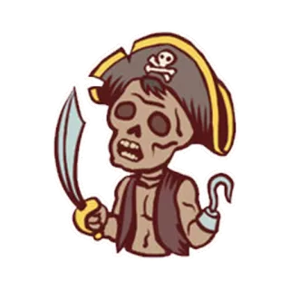 💀 pirate, sword, hook, skull, cartoon, pirate ship telegram sticker