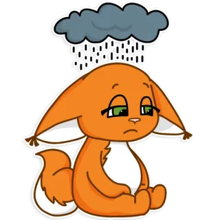 😓 sad, fox, cute, cartoon, animal, cloud, rain telegram sticker