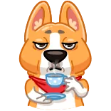 😐 หมา, คอร์กี้, ชา, เครื่องดื่ม, น่ารัก, การ์ตูน telegram sticker