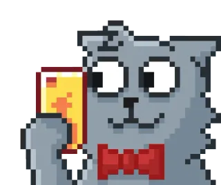 😺 кот, пиксель арт, мультфильм, галстук-бабочка, вопросительный знак telegram sticker