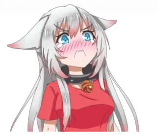 😫 chica anime, orejas de gato, llorando, sonrojada, enojada telegram sticker