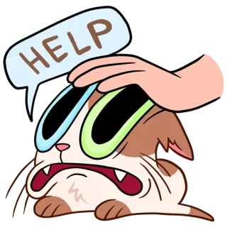 🆘 HELP chat, triste, aide, dessin animé, détresse, animal de compagnie, animal whatsapp sticker