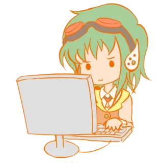 😐 Anime, Computer, Mädchen, Cartoon, Süß, Kawaii telegram sticker