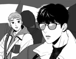 🌟 Manga, Pasangan, Menyetir, Mobil, Hitam putih whatsapp sticker