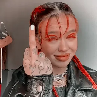 🖕 dedo do meio, ofensivo, gesto, mulher, tatuagem, chamas telegram sticker