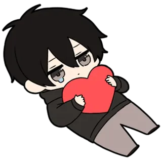 🖤 anime, boy, heart, sad, crying, love telegram sticker