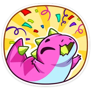 🥳 dinosaur, confetti, celebration, sticker, cute, pink, cartoon telegram sticker
