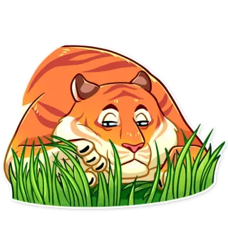 😑 tigre, animal, chat, herbe, orange, dormant telegram sticker