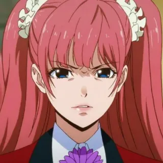 🌟 Mary Saotome Kakegurui Anime, Personaje, Kakegurui, Mary Saotome, pelo rosa, coletas, uniforme escolar, feroz whatsapp sticker