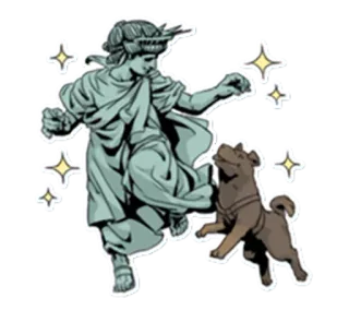 🐕 自由の女神, 犬, 漫画, ペット, ニューヨーク, アメリカの象徴 whatsapp sticker