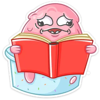 📚 cartoon, cupcake, reading, book, dessert whatsapp sticker