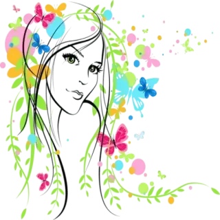 🦋 ผู้หญิง, ผีเสื้อ, ธรรมชาติ, ดอกไม้, ภาพเหมือน, ศิลปะ, ภาพประกอบ telegram sticker