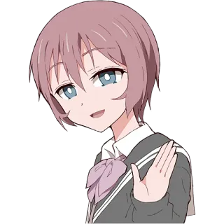 👋 anime girl, short hair, school uniform, waving, cartoon, sticker telegram sticker