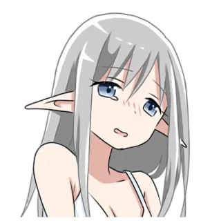 😨 アニメ, エルフ, カートゥーン, 女の子, 白髪, ファンタジー, キャラクター, ステッカー telegram sticker