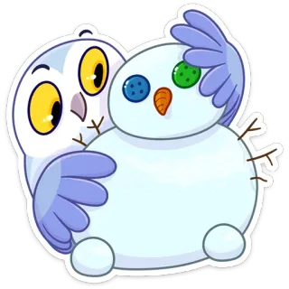 ☃️ búho, muñeco de nieve, abrazo, invierno, lindo, dibujos animados, pegatina whatsapp sticker