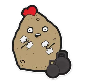 💪 potato, weightlifting, fitness, exercise, funny, cartoon telegram sticker