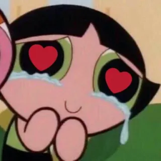 😍 Buttercup Powerpuff Girls cartone animato, occhi a cuore, piangendo, triste, Le Superchicche telegram sticker