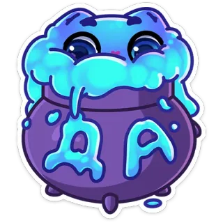 👍 AA poción, magia, mono, pegatina, burbuja, azul, morado, caldero telegram sticker