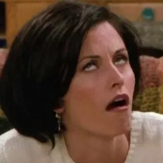 💦 Monica Geller Friends eye roll, sarcasm, annoyance, tv show, comedy, portrait, woman, mood telegram sticker
