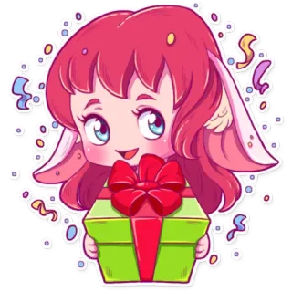 🎁 Chibi, Anime, Presente, Presente, Fofo, Confete, Celebração telegram sticker