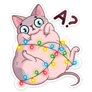 ❓ A.? cat, lights, christmas, cartoon, cute, animal telegram sticker