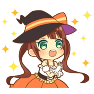 😃 애니메이션, 치비, 마녀, 할로윈, 귀여운 telegram sticker