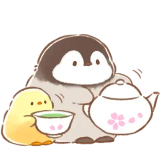 🍵 пингвин, чай, цыпленок, каваий, милый, животное, чайник telegram sticker