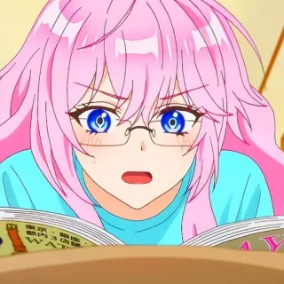 🙂 animé, fille, cheveux roses, lunettes, dessin animé telegram sticker