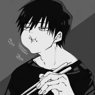 🦅 Anime, Comendo, Hashis, Monocromático, Comida telegram sticker