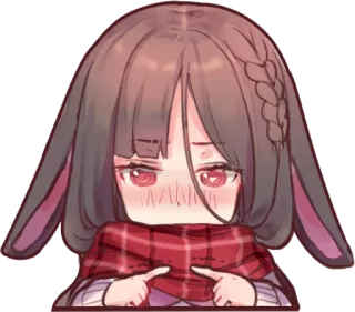 😳 Аниме, Девушка, Кролик, Шарф, Милый, Персонаж, Иллюстрация whatsapp sticker