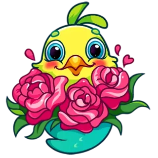 🌹 鳥, 花, 可愛い, ひよこ, 漫画, イラスト, ステッカー whatsapp sticker