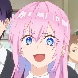 🌷 Anime, Cartoon, Mädchen, pinke Haare, fröhlich, lächelnd, Porträt telegram sticker