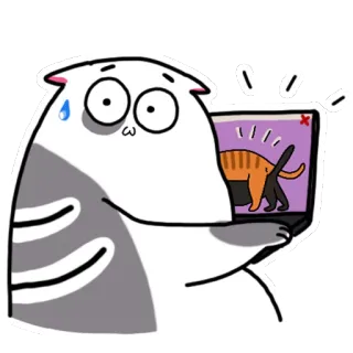 😰 Katze, Laptop, Humor, Tier, Cartoon, Aufkleber telegram sticker